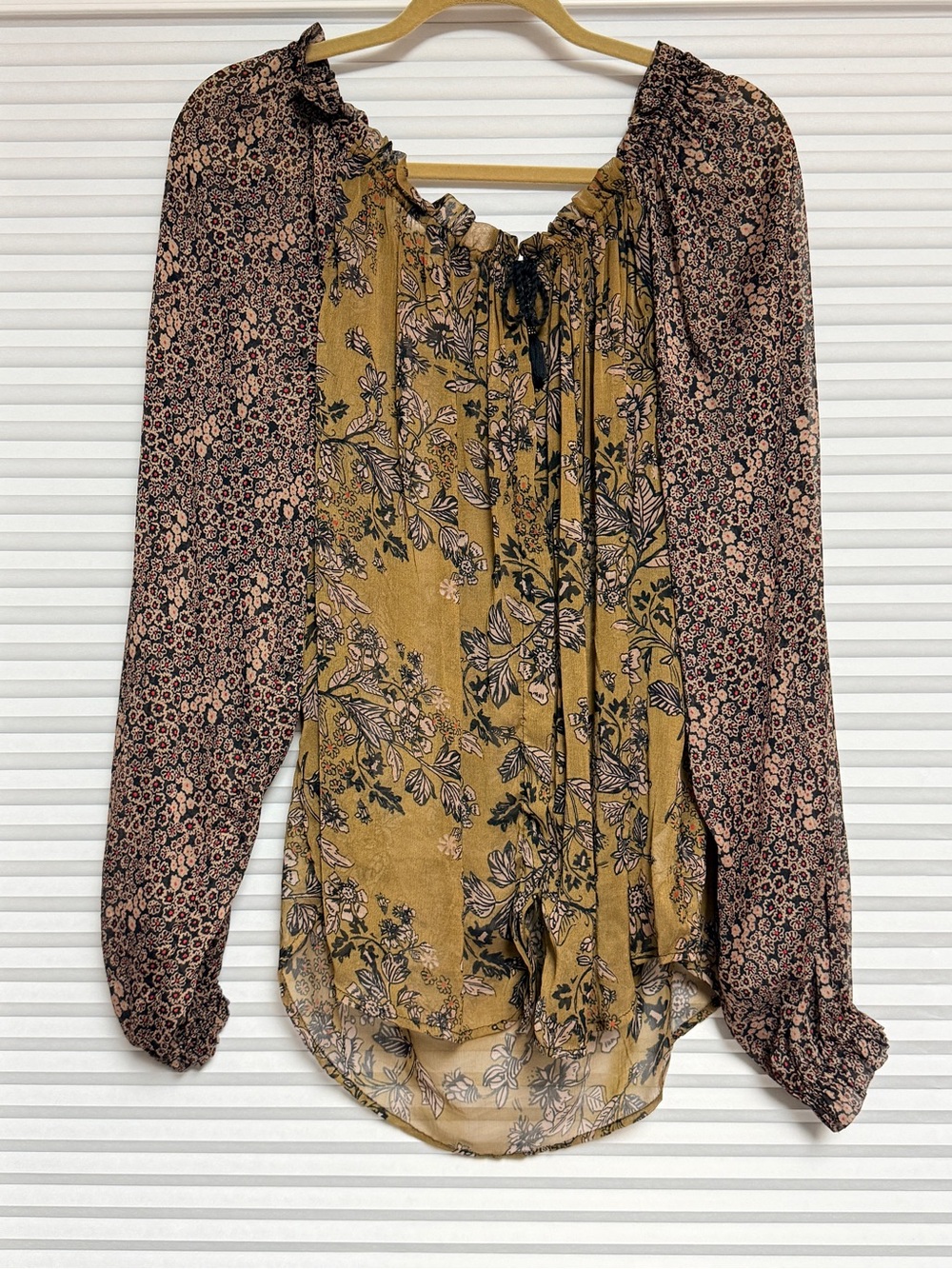 Boho Floral Mixed-Print Peasant Blouse